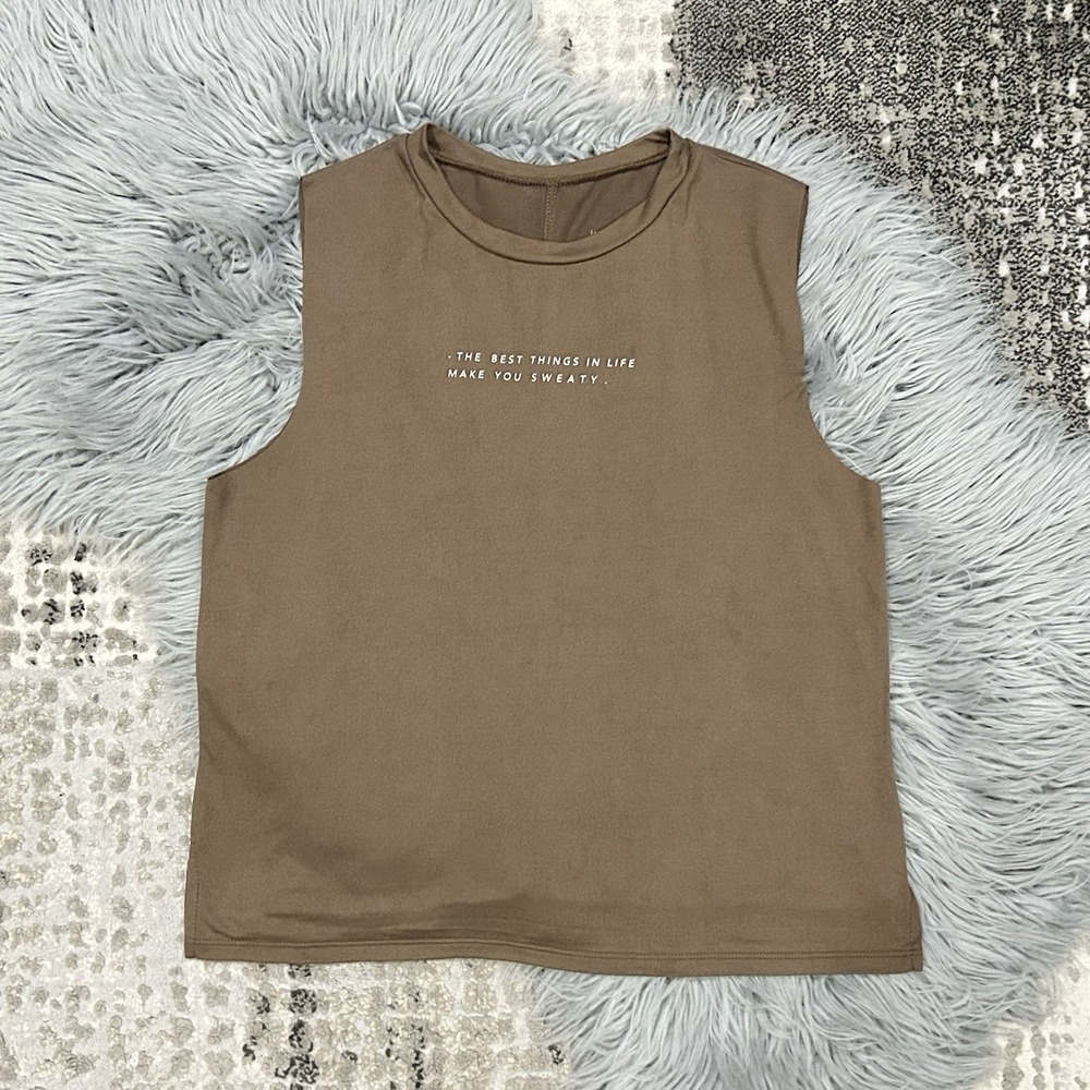 Good hYOUman Women's Brown Tank "The Best Things In Life‎ Make You Sweat" Size S